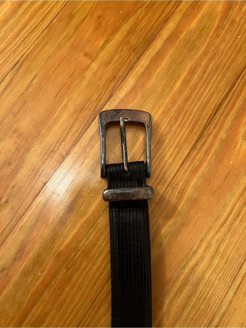 Men’s Martin Dingman Black Striped Genuine Italian Calfskin Leather Belt Sz 40
